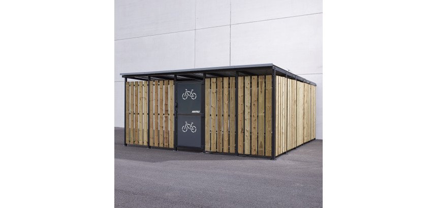 Abri vélo sécurisé Modèle 5x5m Décor Tôle et bois