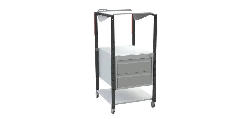 Pupitre à plan inclinable, 2 tiroirs, à roulettes, 150 kg