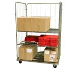 Roll conteneur 3 ridelles 1200 x 800 x 1800 mm CU 400 kg avec 2 options étagères CU 100 kg maxi