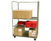 Roll conteneur 3 ridelles 1200 x 800 x 1800 mm CU 400 kg avec 2 options étagères CU 100 kg maxi