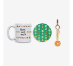Kit Taza + Posavasos + Llavero metálico "Profe eres magia"