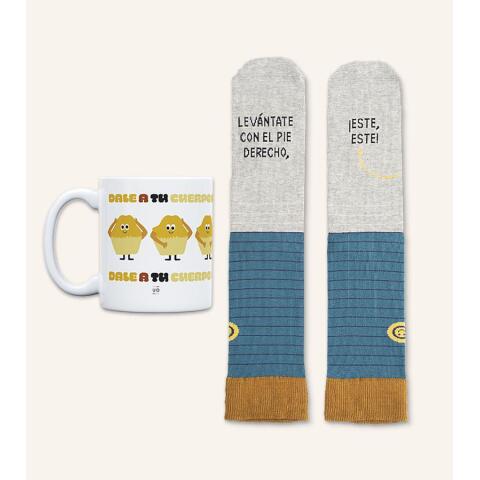 Kit Taza + Calcetines "Levántate con el Pie Derecho" talla 36-41
