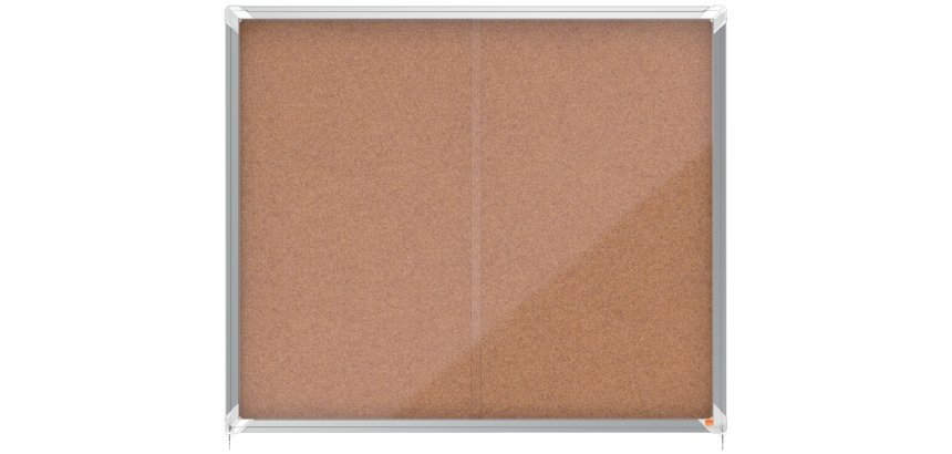 Vitrina NOBO Premium Plus de puerta corredera con fondo de corcho 15 x A4 hojas