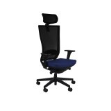 Chaise de bureau ergonomique MARTI tissu et maille, avec accoudoirs 3D et appui-tête, mécanisme synchrone, pieds noirs