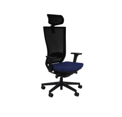 Ergonomischer Bürostuhl MARTI aus Stoff und Mesh, mit 3D-Armlehnen und Kopfstütze, synchronem Mechanismus, schwarze Füße