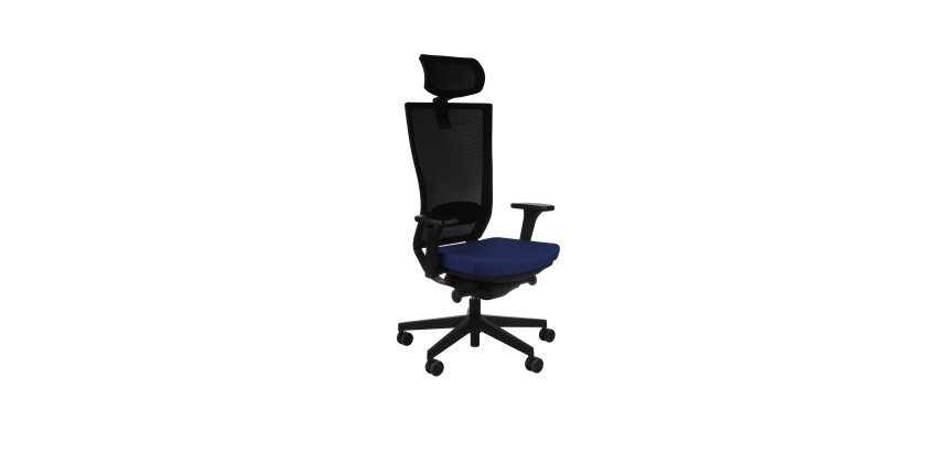 Chaise de bureau ergonomique MARTI tissu et maille, avec accoudoirs 3D et appui-tête, mécanisme synchrone, pieds noirs