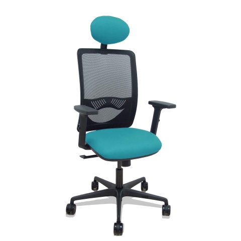 Silla de oficina Zulema con reposabrazos 2D y cabecera - Verde pino
