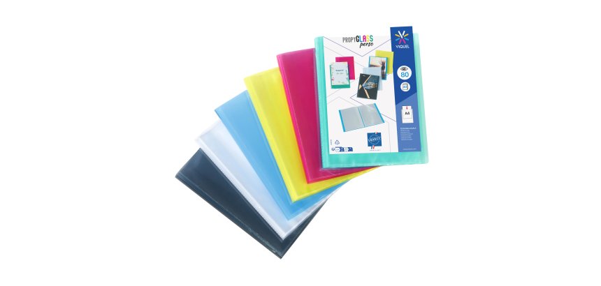 Protège-documents Viquel Propyglass polypropylène translucide personnalisable A4 - 40 pochettes - 80 vues couleurs assorties