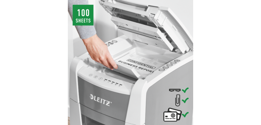 Destructora automática para pequeña oficina Leitz IQ 100 Autofeed P5
