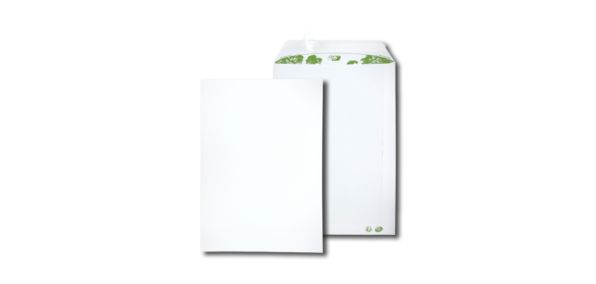 Boite de 250 pochettes extra blanches 100% recyclées C4 229x324 90 g/m² bande de protection