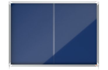 Vitrina NOBO Premium Plus de puerta corredera con fondo de fieltro 18xA4 hojas, azul