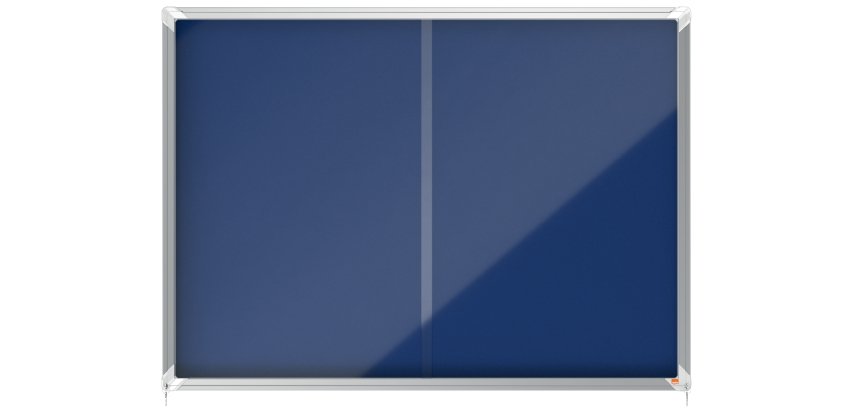 Vitrina NOBO Premium Plus de puerta corredera con fondo de fieltro 18xA4 hojas, azul