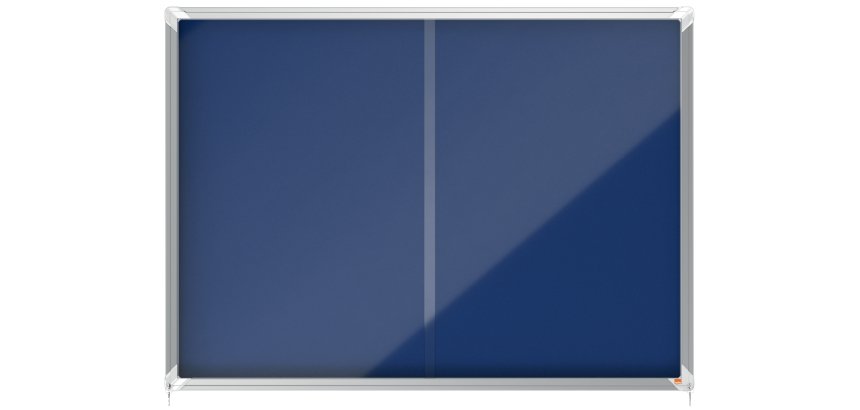 Vitrina NOBO Premium Plus de puerta corredera con fondo de fieltro 18xA4 hojas, azul