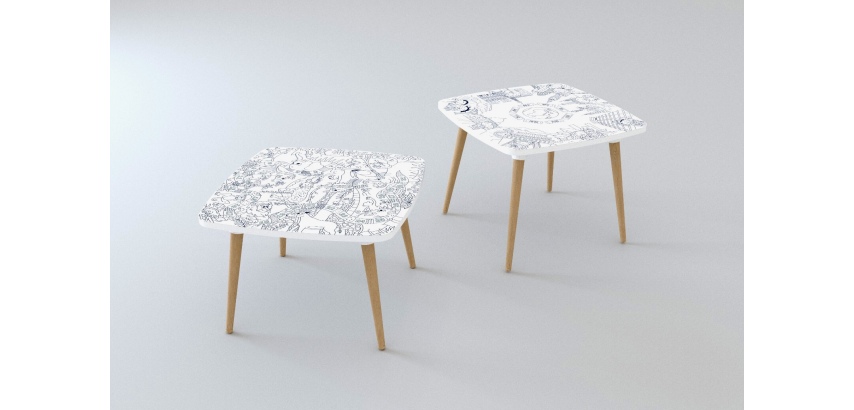 Table basse KIDS à colorier - Motif Océan - Lot de 2