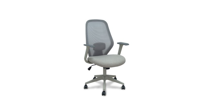 Ergo529 office chair, gray mesh backrest, gray fabric seat, light gray base, nylon casters