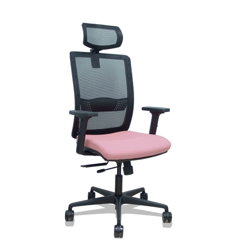 Silla de oficina Haches con reposabrazos 2D y cabecera - Rosa pastel