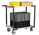 Servante Flatpack 2 plateaux mélaminé, 850 x 500 mm, roues TPE, 250 kg