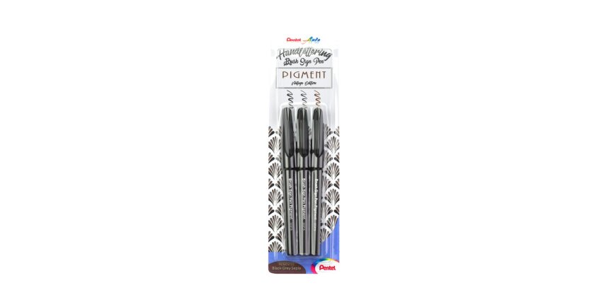 Rotulador Sign Pen Brush con tinta pigmentada Pentel - Estuche 3 unidades color negro, sepia y gris