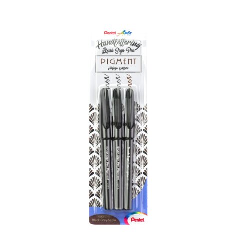 Rotulador Sign Pen Brush con tinta pigmentada Pentel - Estuche 3 unidades color negro, sepia y gris