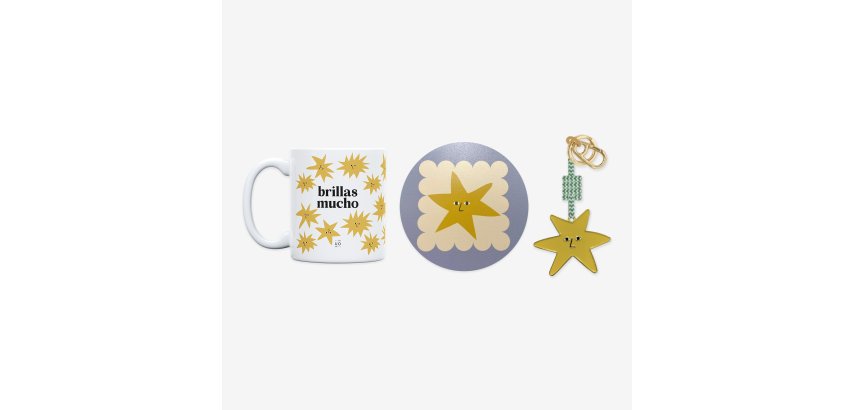 Kit Taza + Posavasos + Llavero "Brillas Mucho"
