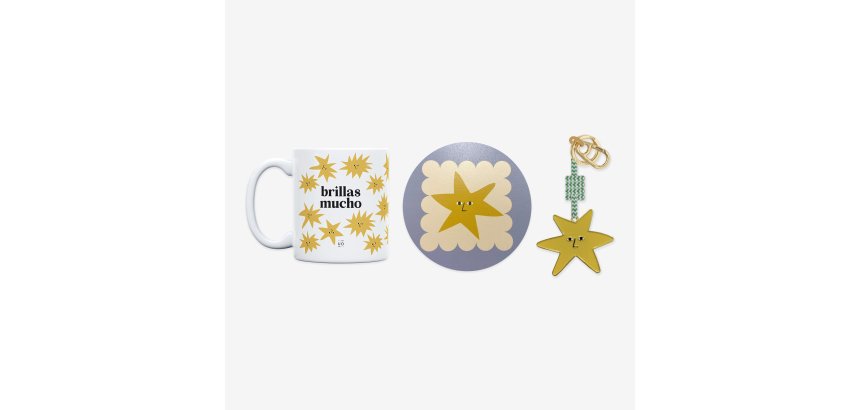 Kit Taza + Posavasos + Llavero "Brillas Mucho"
