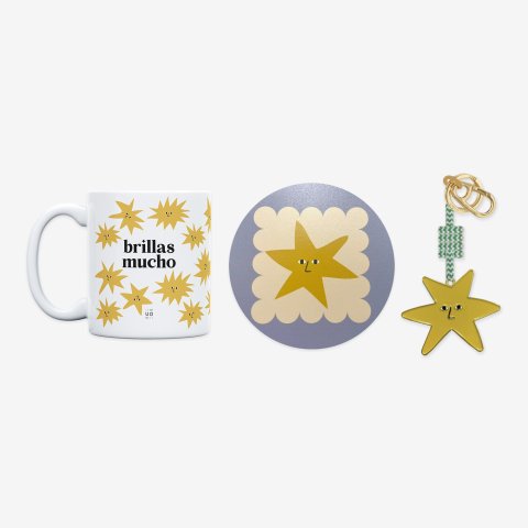 Kit Taza + Posavasos + Llavero "Brillas Mucho"