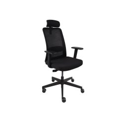 Chaise de bureau ergonomique Nico, tissu et maille, accoudoirs 3D, appui-tête, mécanisme synchrone + réglage profondeur d'assise