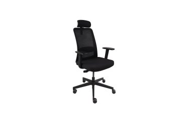 Chaise de bureau ergonomique Nico, tissu et maille, accoudoirs 3D, appui-tête, mécanisme synchrone + réglage profondeur d'assise