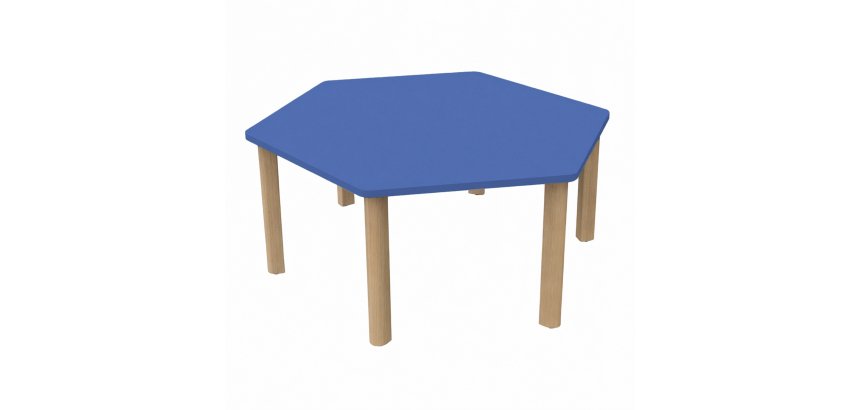 Table Fabiano Kids hexagonale avec pieds en bois - Taille T2 - Ecole maternelle