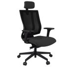 Fauteuil de bureau ergonomique MAXPRO NOIR, tissu et maille, avec accoudoirs 2D et appui-tête, mécanisme synchrone, pieds noirs