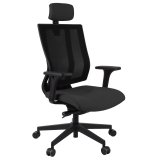 Fauteuil de bureau ergonomique MAXPRO NOIR, tissu et maille, avec accoudoirs 2D et appui-tête, mécanisme synchrone, pieds noirs