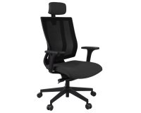 Fauteuil de bureau ergonomique MAXPRO NOIR, tissu et maille, avec accoudoirs 2D et appui-tête, mécanisme synchrone, pieds noirs - Noir