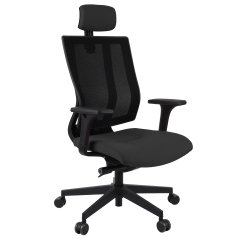 Fauteuil de bureau ergonomique MAXPRO NOIR, tissu et maille, avec accoudoirs 2D et appui-tête, mécanisme synchrone, pieds noirs