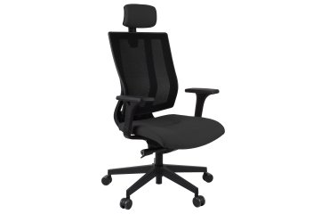 Fauteuil de bureau ergonomique MAXPRO NOIR, tissu et maille, avec accoudoirs 2D et appui-tête, mécanisme synchrone, pieds noirs