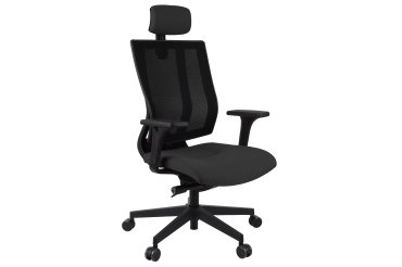 Fauteuil de bureau ergonomique MAXPRO NOIR, tissu et maille, avec accoudoirs 2D et appui-tête, mécanisme synchrone, pieds noirs