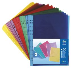Pochettes perforées VIQUEL A4 polypropylène couleur lisse 5/100e – Boite de 50