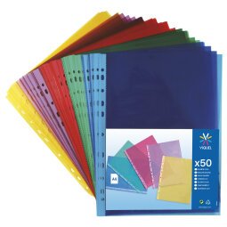 Pochettes perforées VIQUEL A4 polypropylène couleur lisse 5/100e – Boite de 50