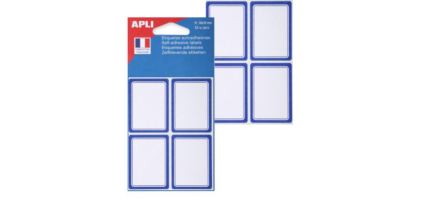 Etiquettes adhésives scolaires 38 x 50 mm Apli à cadre bleu - Pochette de 32