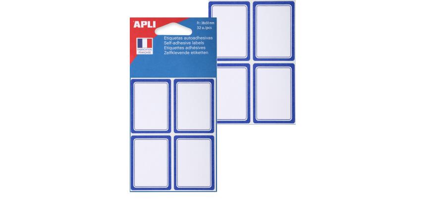 Etiquettes adhésives scolaires 38 x 50 mm Apli à cadre bleu - Pochette de 32