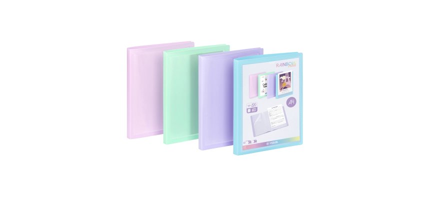 Protège-documents personnalisable 60 pochettes - 120 vues - A4 - polypropylène RAINBOW PASTEL VIQUEL- Coloris assortis