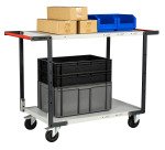Servante Flatpack 2 plateaux mélaminés double poignée 250 kg 850 x 500 mm roue caoutchouc