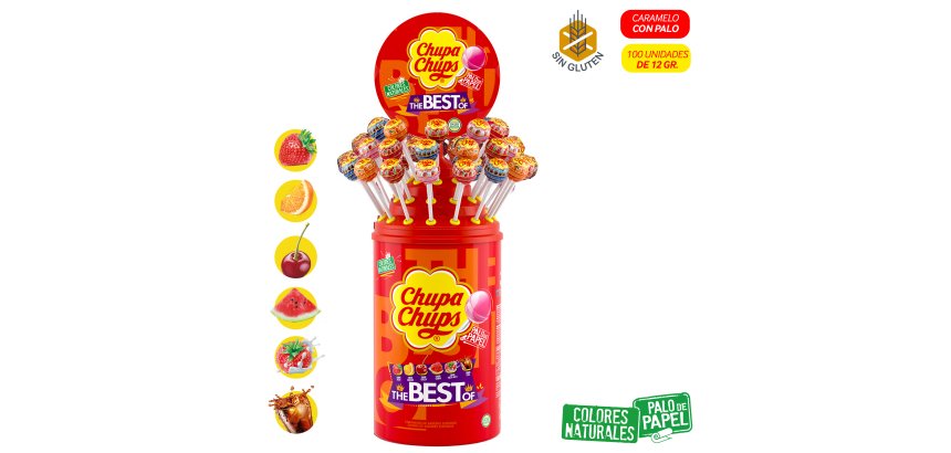 Caramelos con palo Chupa Chups - Tarro de 100 Unidades