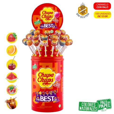 Caramelos con palo Chupa Chups - Tarro de 100 Unidades