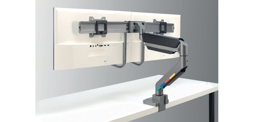 Brazo para dos monitores SmartFit™ con barra transversal y asa