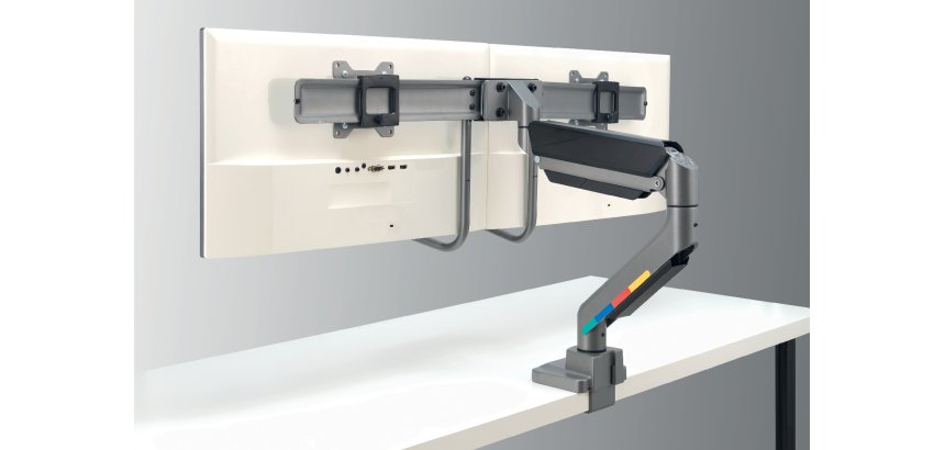 Brazo para dos monitores SmartFit™ con barra transversal y asa