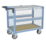 Chariot conteneur grillagé avec toit plateau bois médium 500 kg 1000 x 600 mm roue TPE