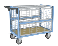 Chariot conteneur grillagé avec toit plateau bois médium 500 kg 1000 x 600 mm roue TPE