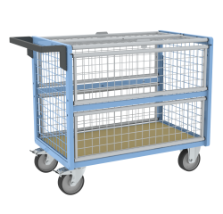 Chariot conteneur grillagé avec toit plateau bois médium 500 kg 1000 x 600 mm roue TPE