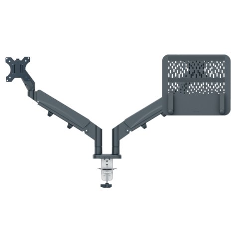 Brazo dual para monitor y portátil Ergo SpaceSaving, gris oscuro