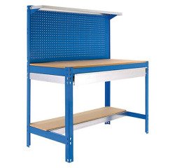 Banco de trabajo Simonwork BT3 con panel, cajón y repisa An 90 cm azul/madera